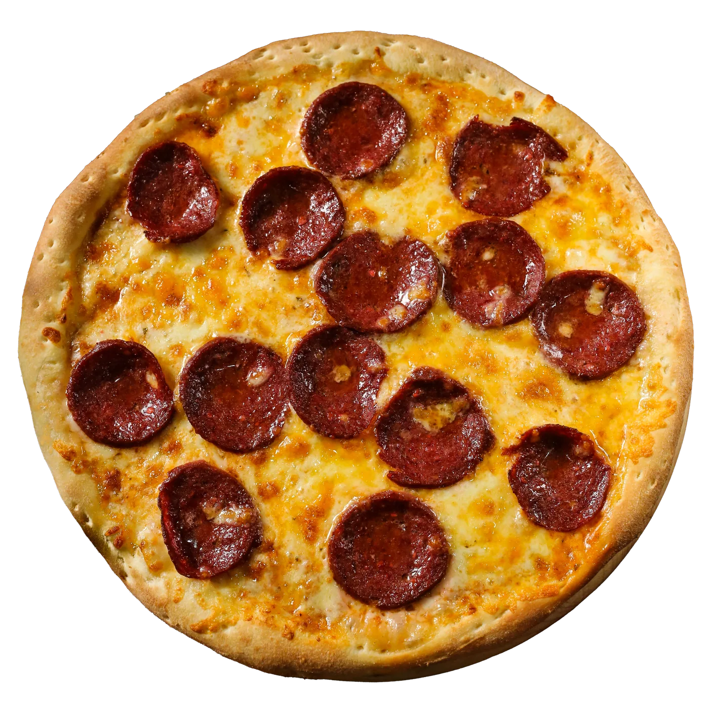 Pepperoni pizza on the wood-fired stage